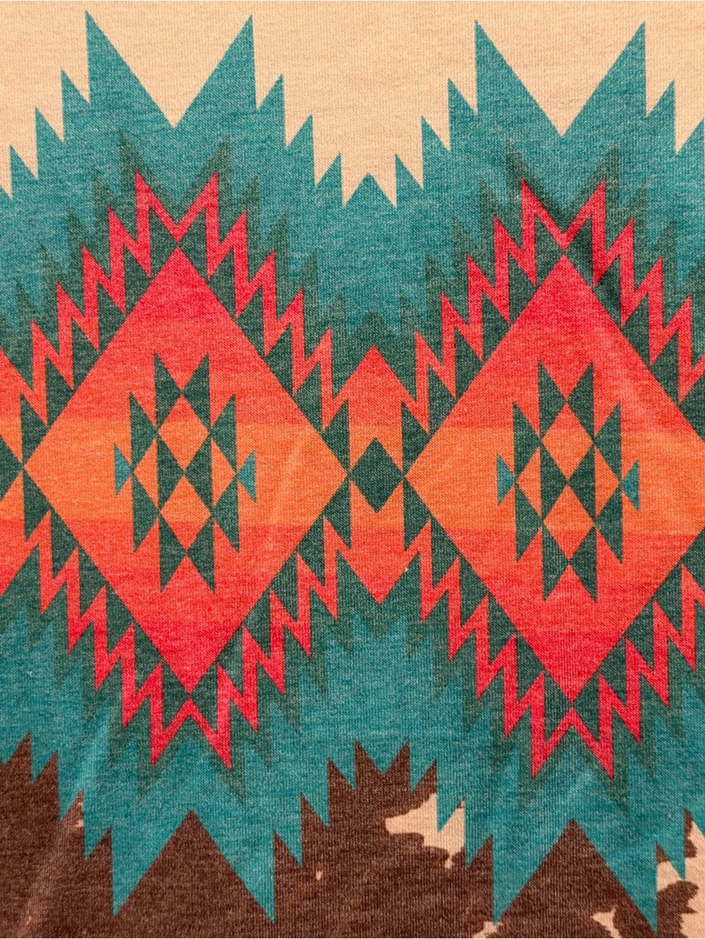Crazy Train Cream Short Sleeve Top with Turquoise & Coral Aztec Trim - Picture 3 of 3